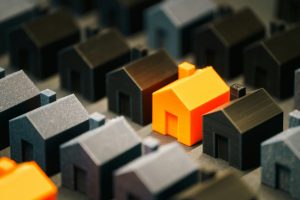 houses miniature residential district highlight orange home 3d object background